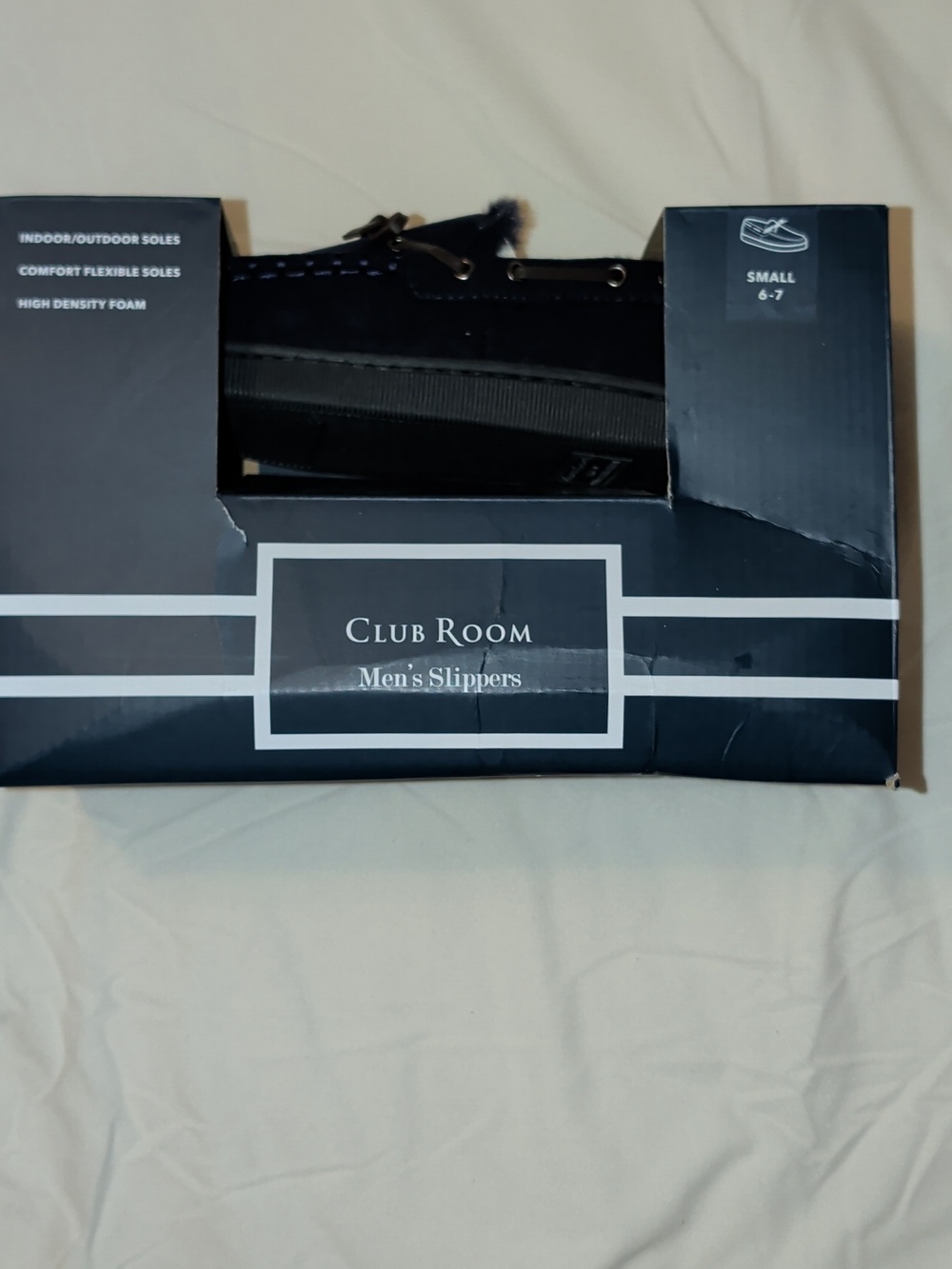 Club Room Faux Suede Moccasin Slippers Faux Fur Lining Blue Size Small 6-7 NIB